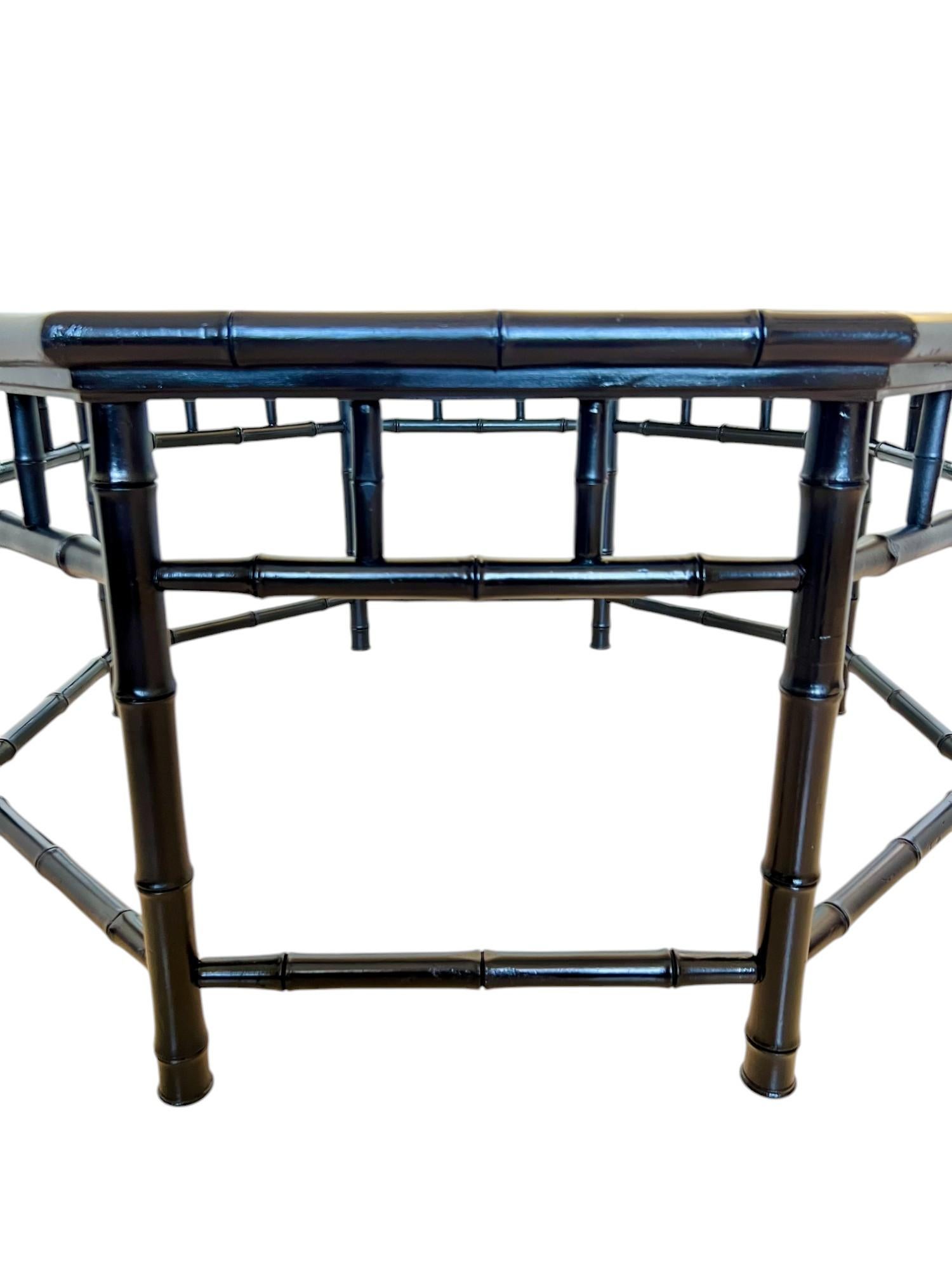 Glass Vintage Black Painted Faux Bamboo Octagon Coffee Table