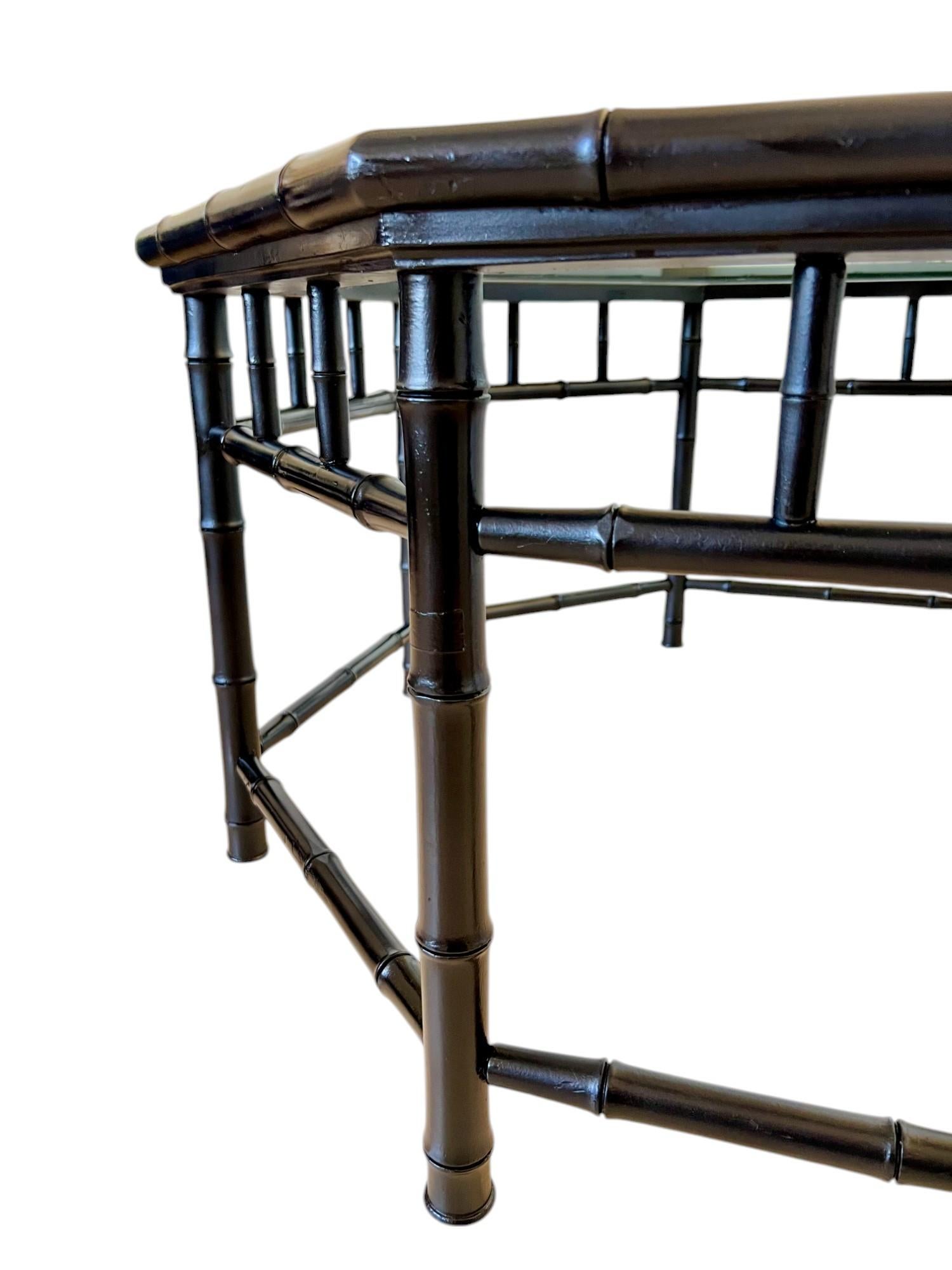 Vintage Black Painted Faux Bamboo Octagon Coffee Table 1