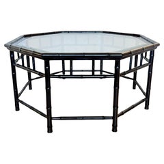 Vintage Black Painted Faux Bamboo Octagon Coffee Table