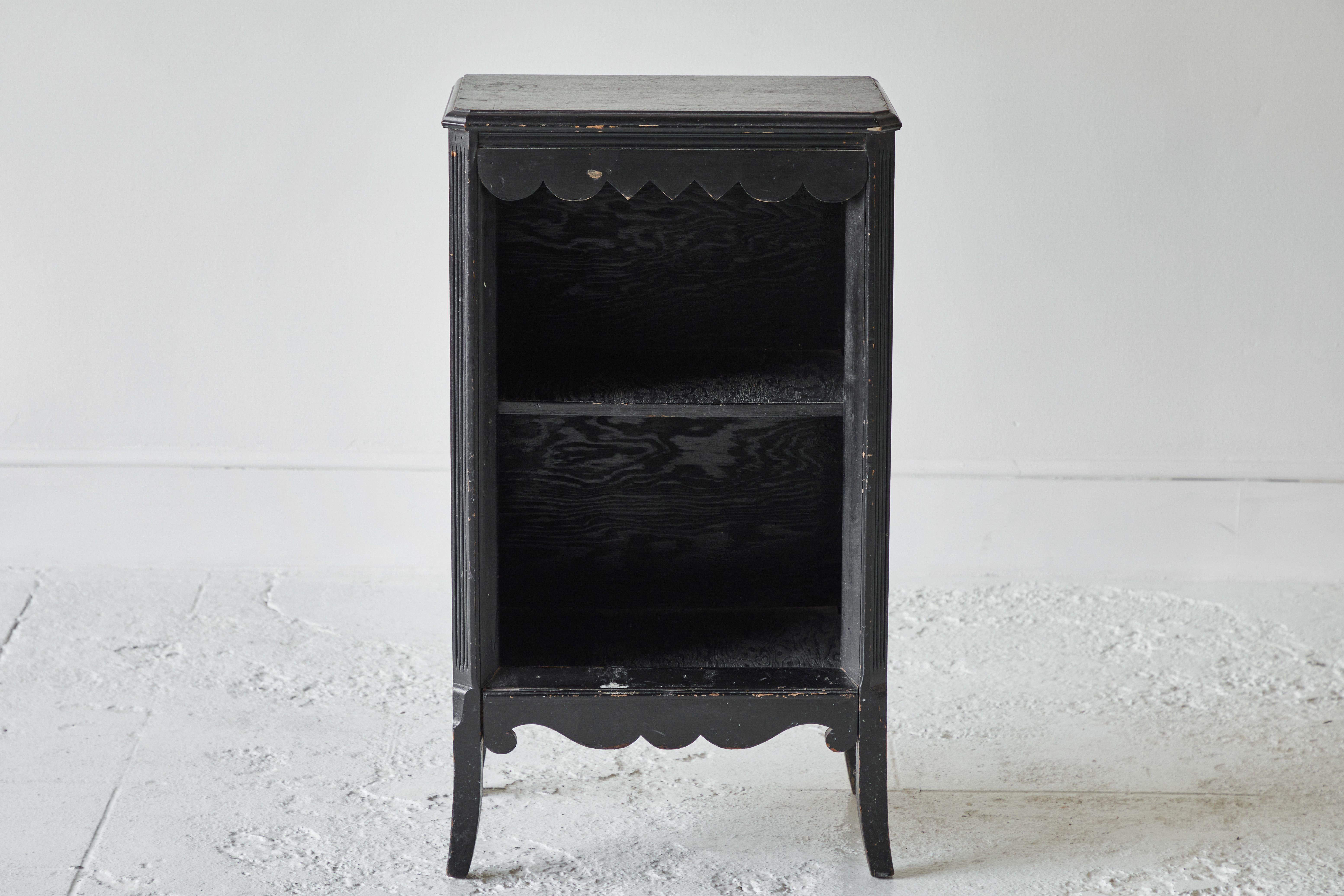 20th Century Vintage Black Painted Nightstand with Shelf 