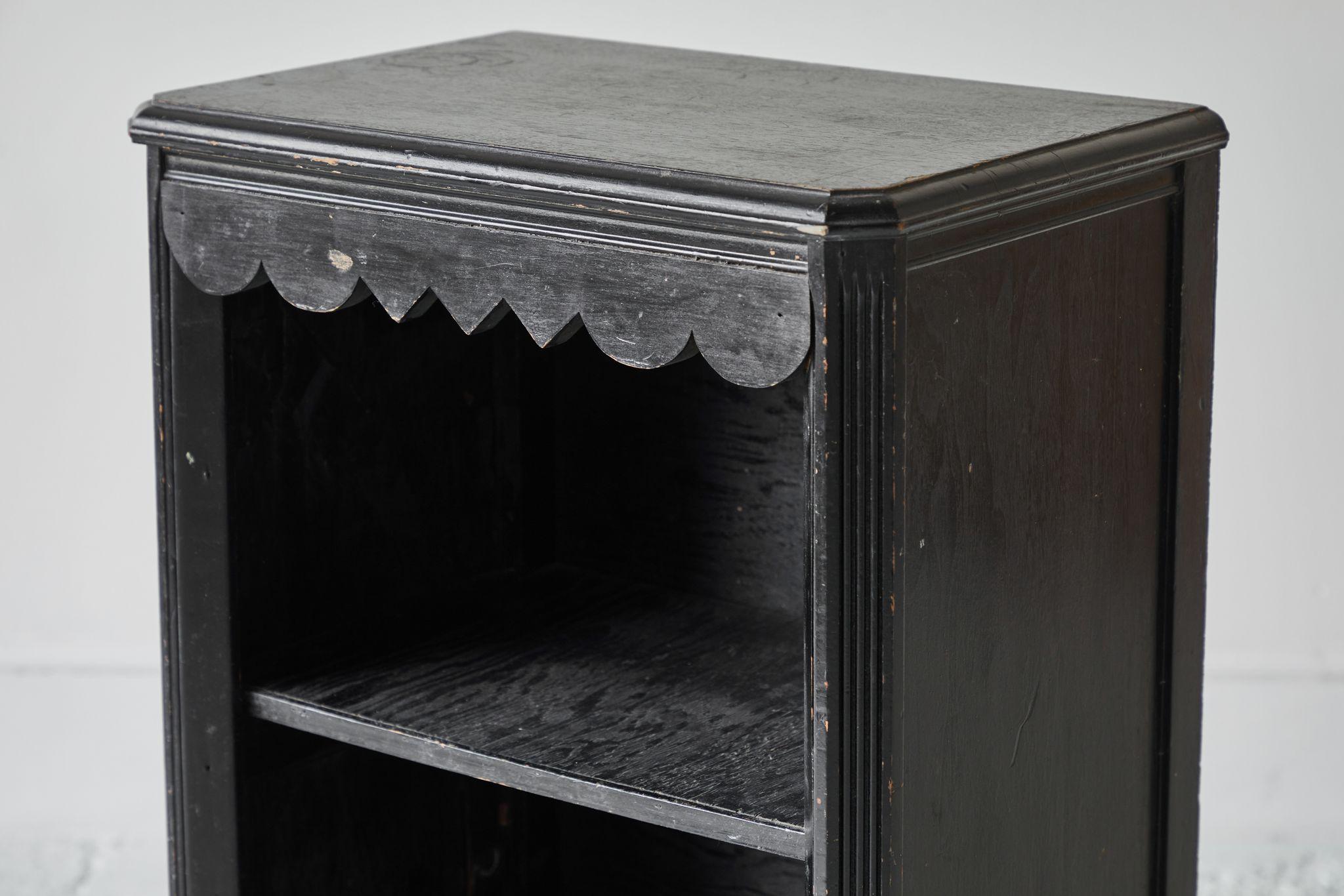 Wood Vintage Black Painted Nightstand with Shelf 