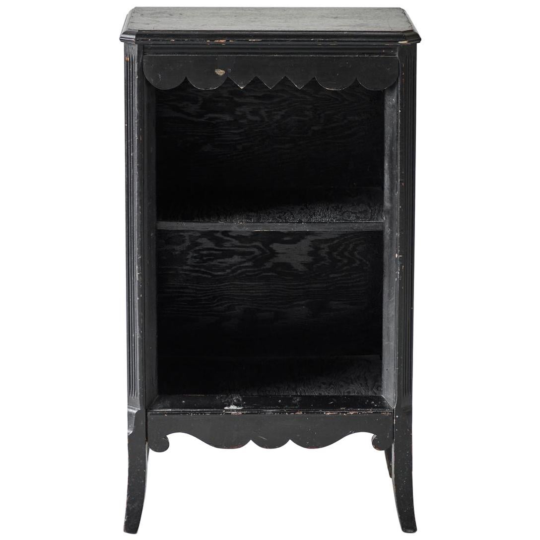 Vintage Black Painted Nightstand with Shelf 