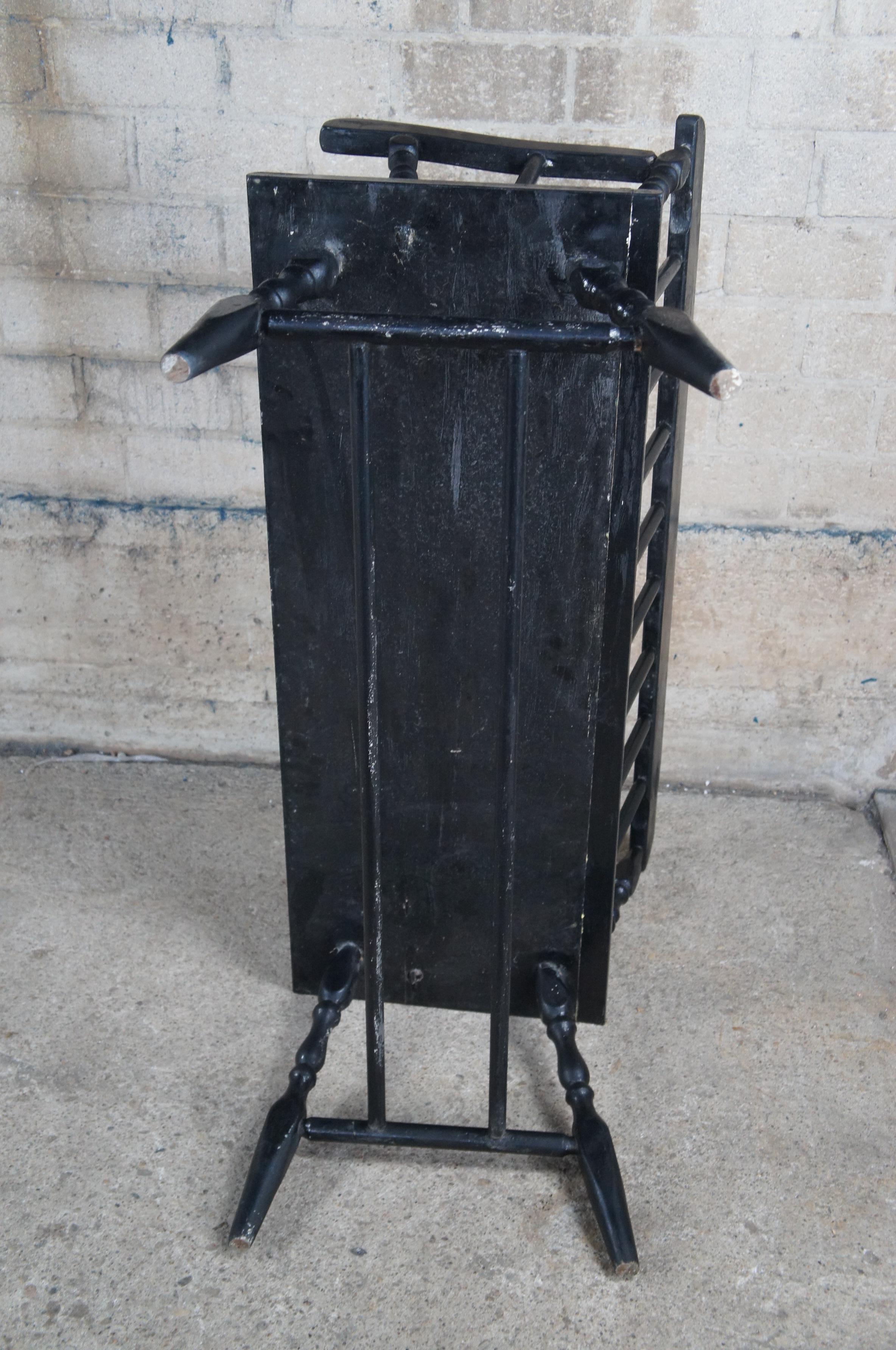 Vintage Black Painted Windsor Spindle Back Country Farmhouse Deacon Bench 40