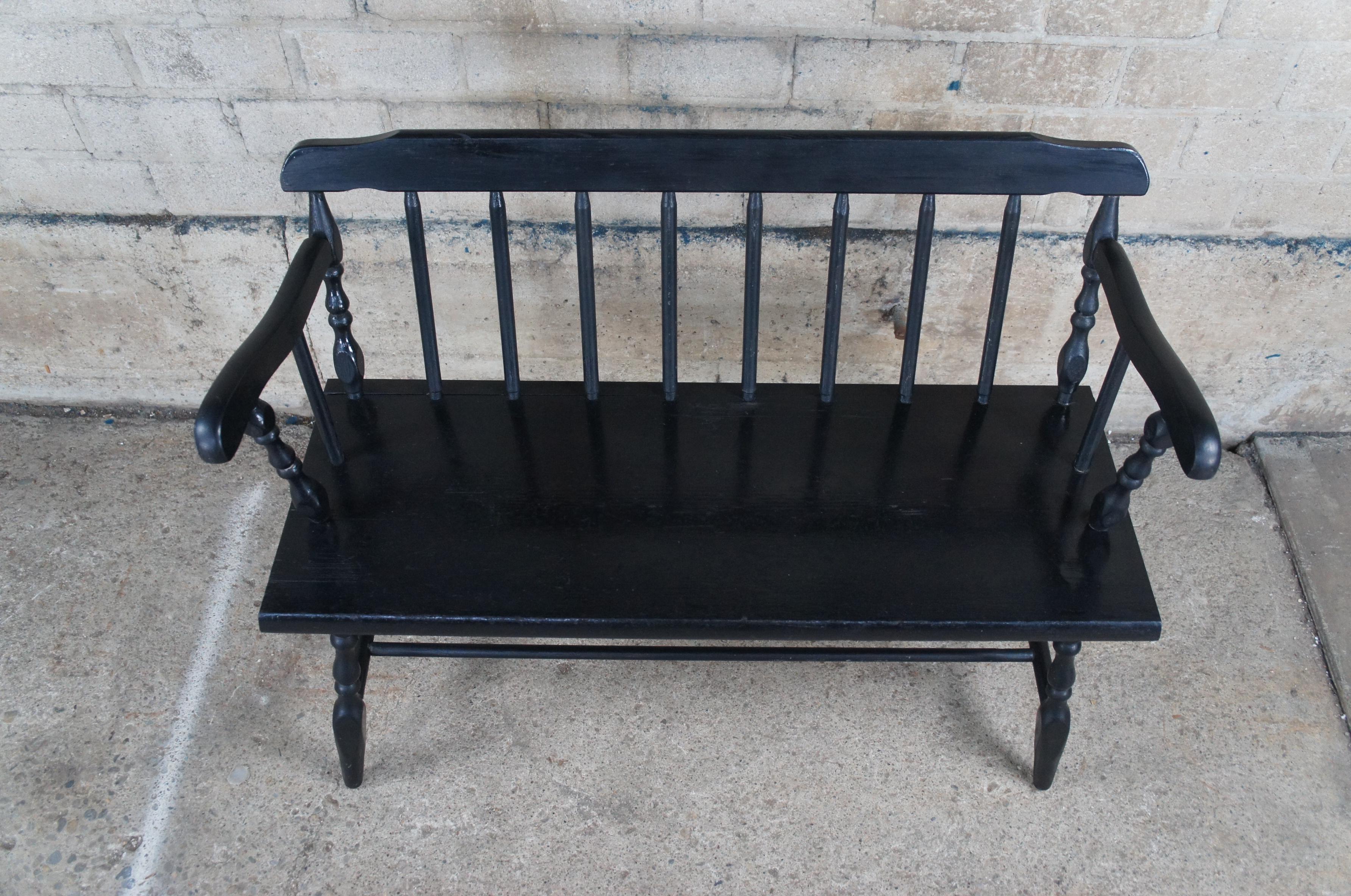 Federal Vintage Black Painted Windsor Spindle Back Country Farmhouse Deacon Bench 40