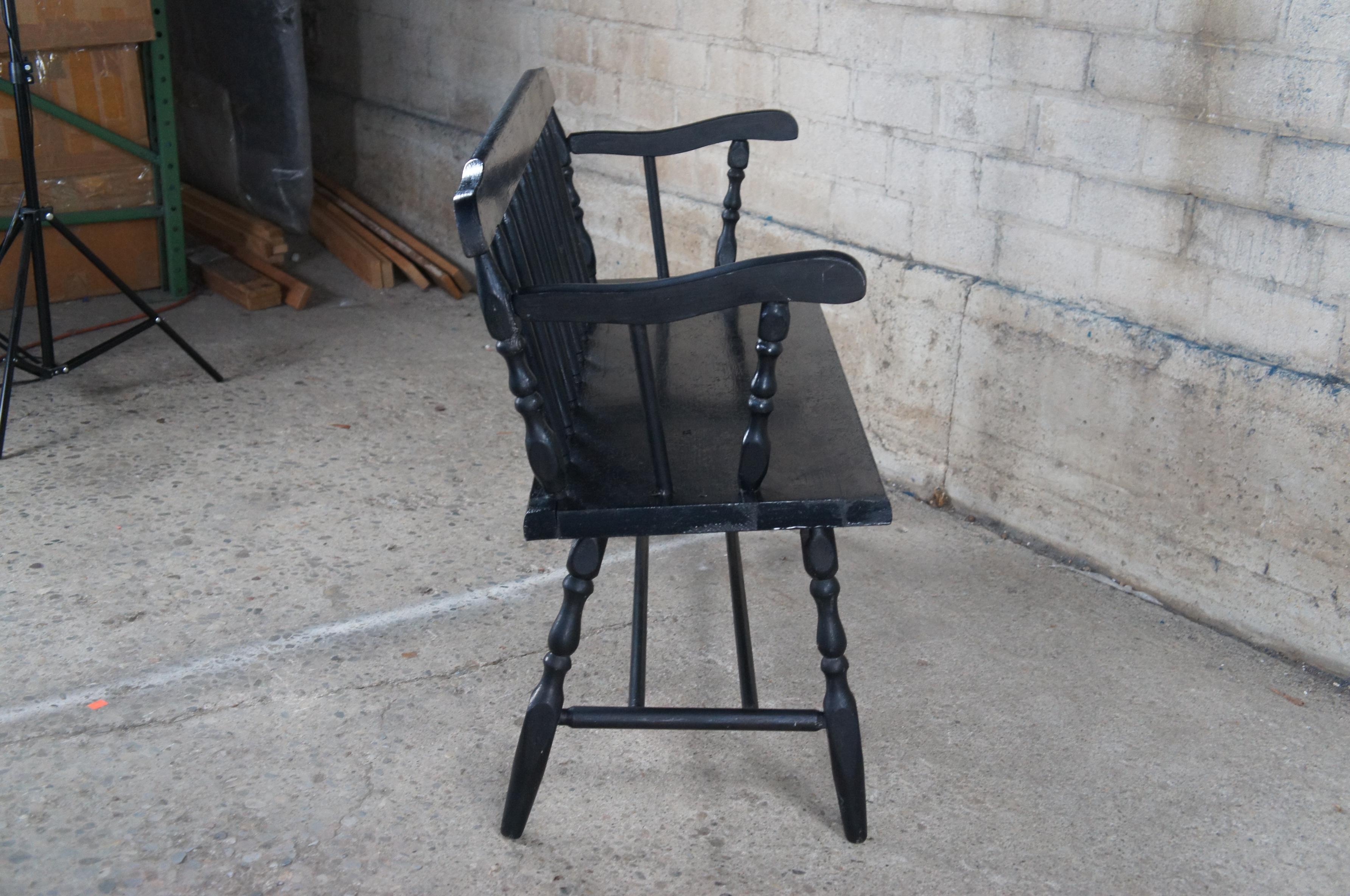 Hardwood Vintage Black Painted Windsor Spindle Back Country Farmhouse Deacon Bench 40