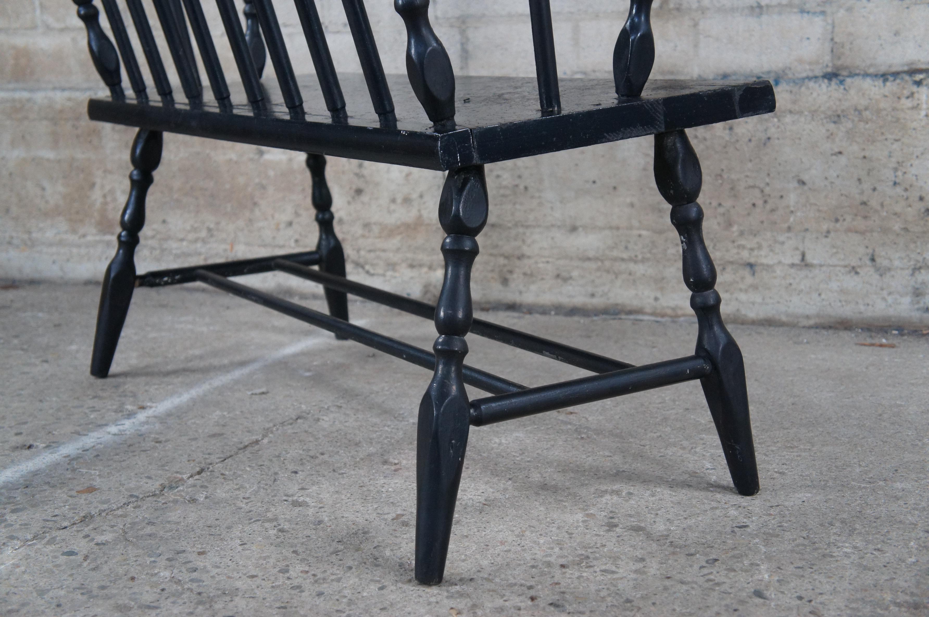 Vintage Black Painted Windsor Spindle Back Country Farmhouse Deacon Bench 40