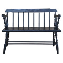 Vintage Black Painted Windsor Spindle Back Country Farmhouse Deacon Bench 40"