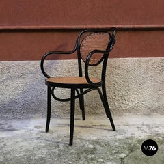 Vintage Black Painted Wood and Vienna Straw Thonet Chair, 1950s