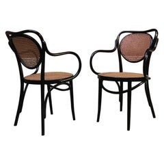 Vintage Black Painted Wood and Vienna Straw Thonet Chairs, 1950s