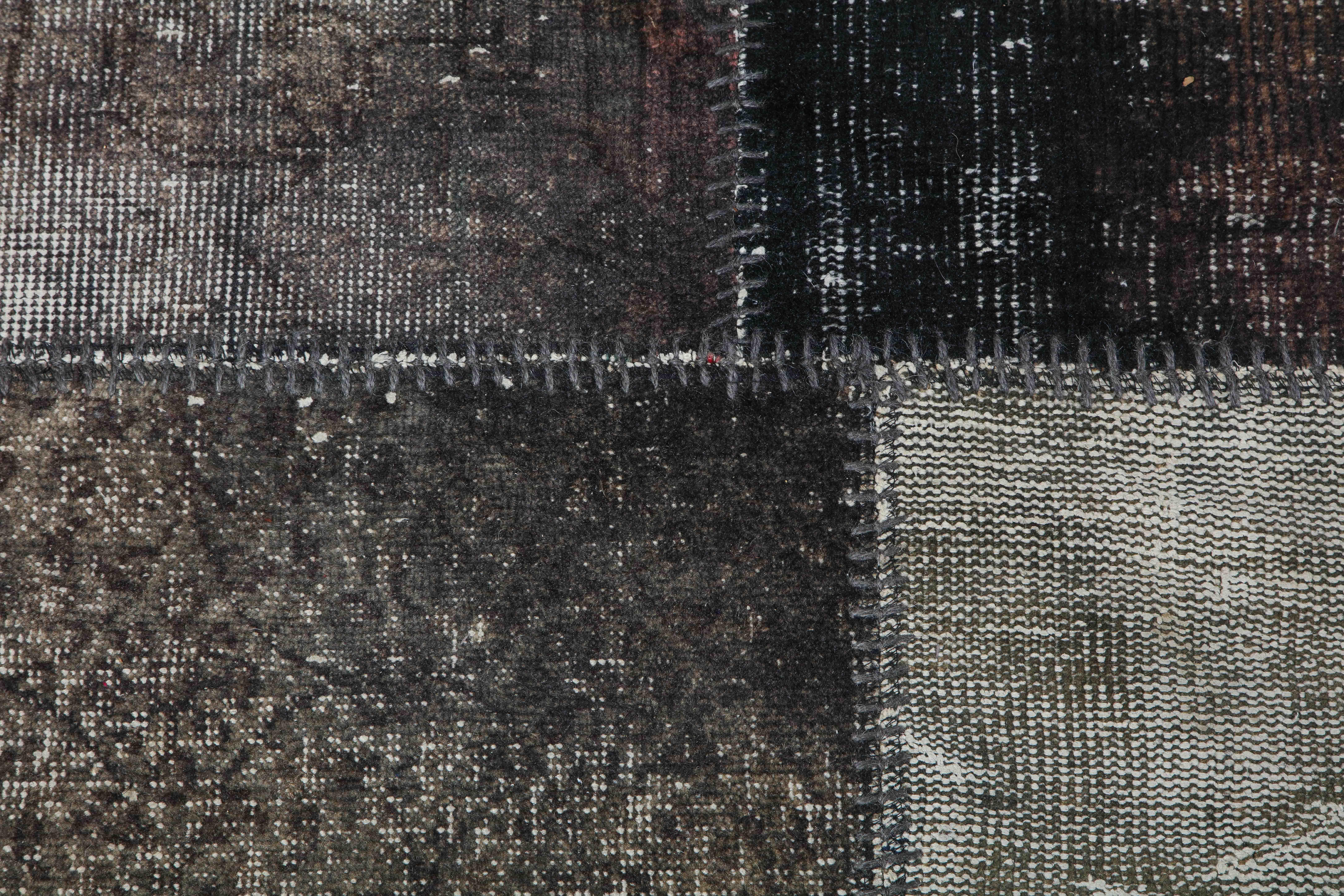 Vintage Black Patchwork Hand Knotted Kilim Rug 1
