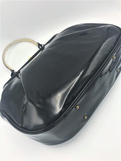 Vintage black patent leather bag with handle 1970 USA