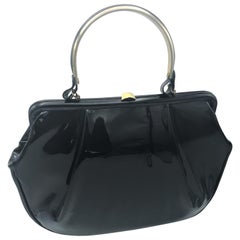 Retro black patent leather bag with handle 1970 USA