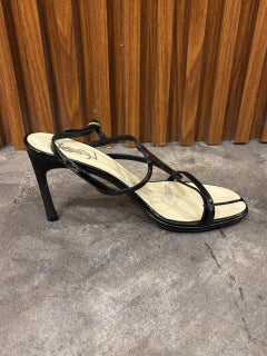 Vintage Black Patent YSL Strappy Heeled Sandals