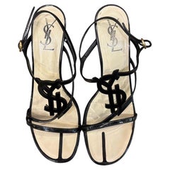 Vintage Black Patent YSL Strappy Heeled Sandals