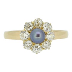 Vintage Cluster-Ring mit schwarzer Perle und Diamant