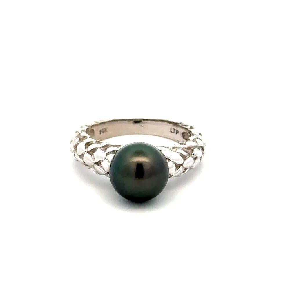 Modernist Vintage Black Pearl and Gold Wreath Shank Statement Ring For Sale
