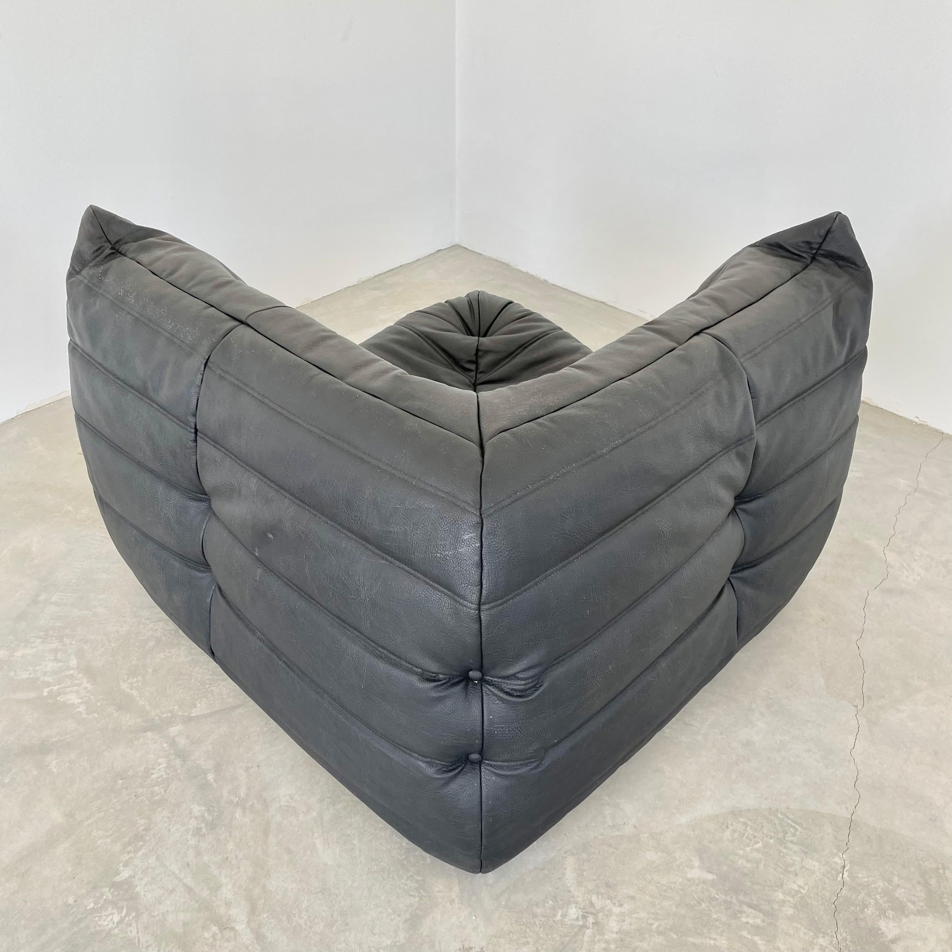 Black Pebbled Leather Togo Set by Ligne Roset, 1980s France 1