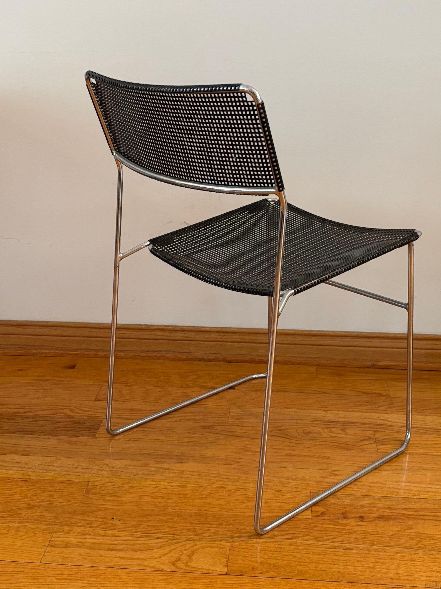 Vintage Black Perforated Metal Chair Niels Jorgen Haugesen Attributed For Sale 5