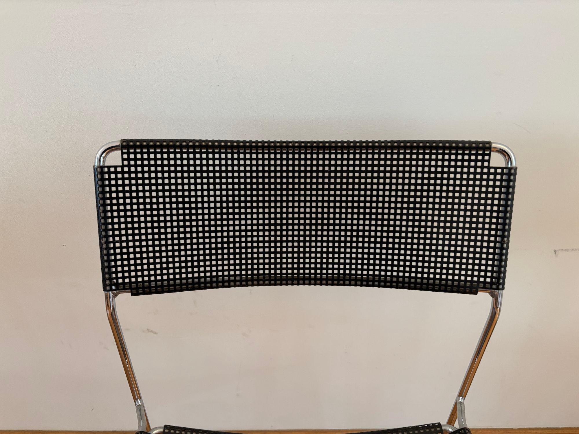 Post-Modern Vintage Black Perforated Metal Chair Niels Jorgen Haugesen Attributed For Sale