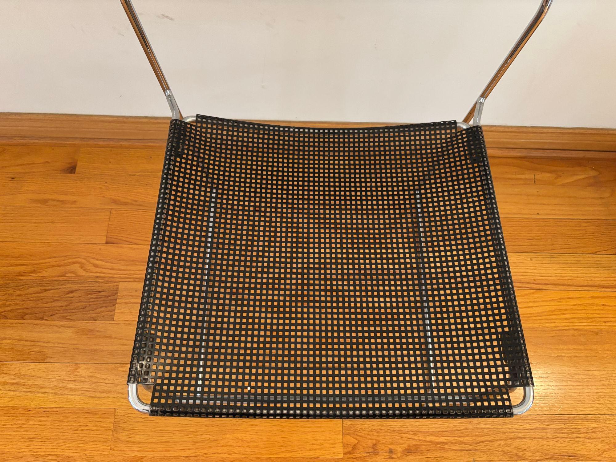Italian Vintage Black Perforated Metal Chair Niels Jorgen Haugesen Attributed For Sale