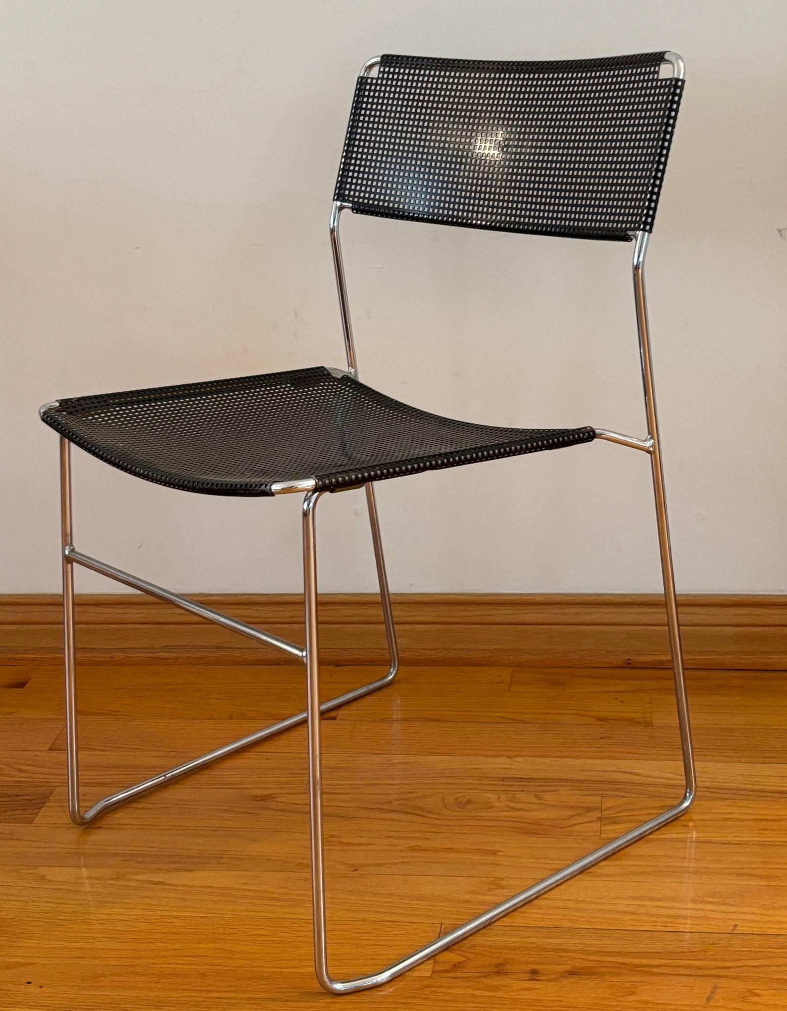 Vintage Black Perforated Metal Chair Niels Jorgen Haugesen Attributed For Sale 2