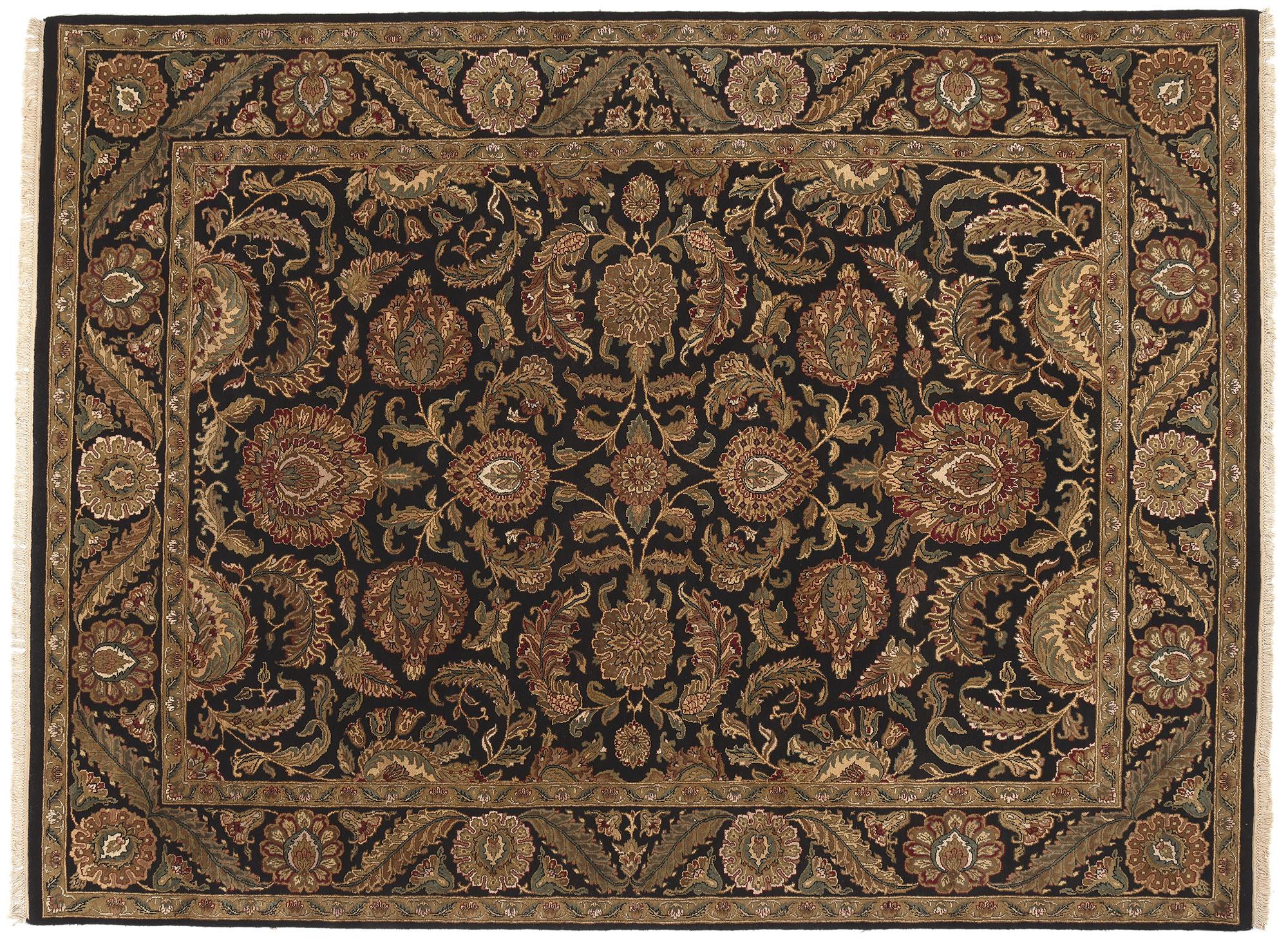 Vintage Black Persian Shan Abbasi Indian Carpet For Sale 3