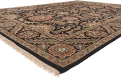 Vintage Black Persian Shan Abbasi Indian Carpet