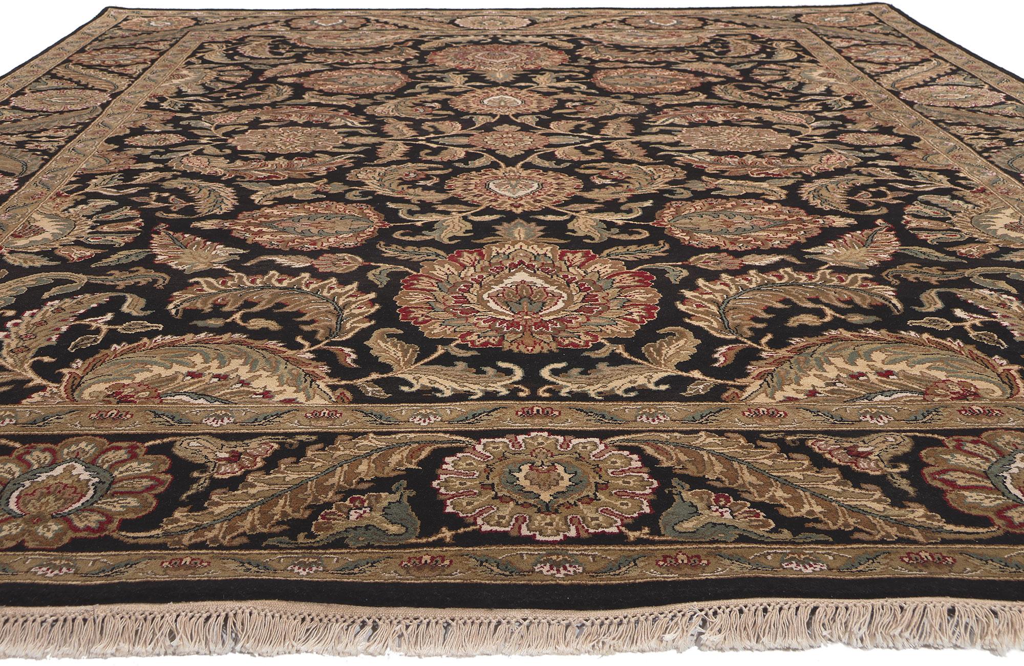 Modern Vintage Black Persian Shan Abbasi Indian Carpet For Sale