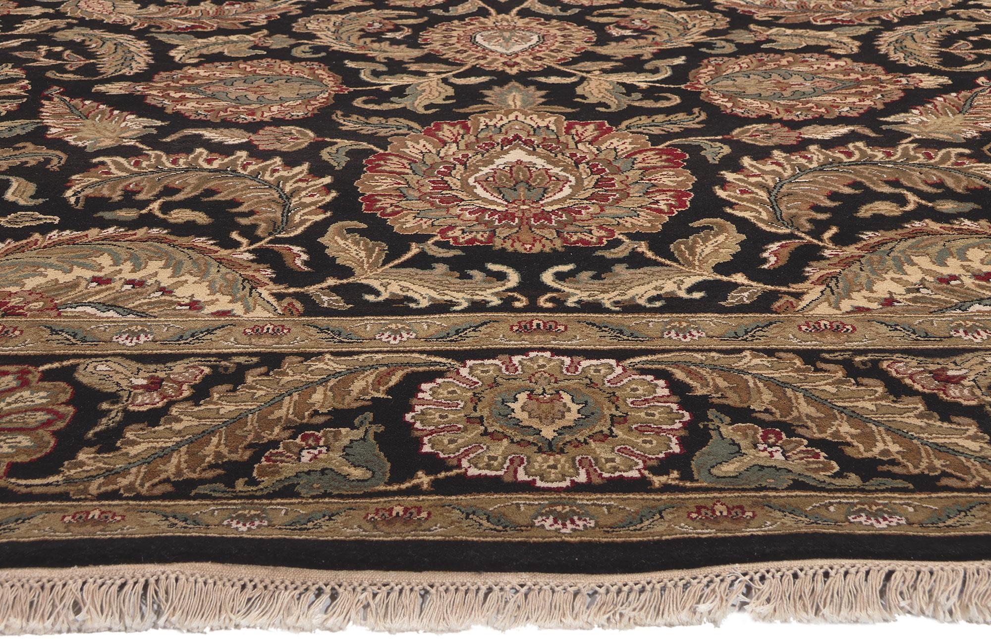 Hand-Knotted Vintage Black Persian Shan Abbasi Indian Carpet For Sale