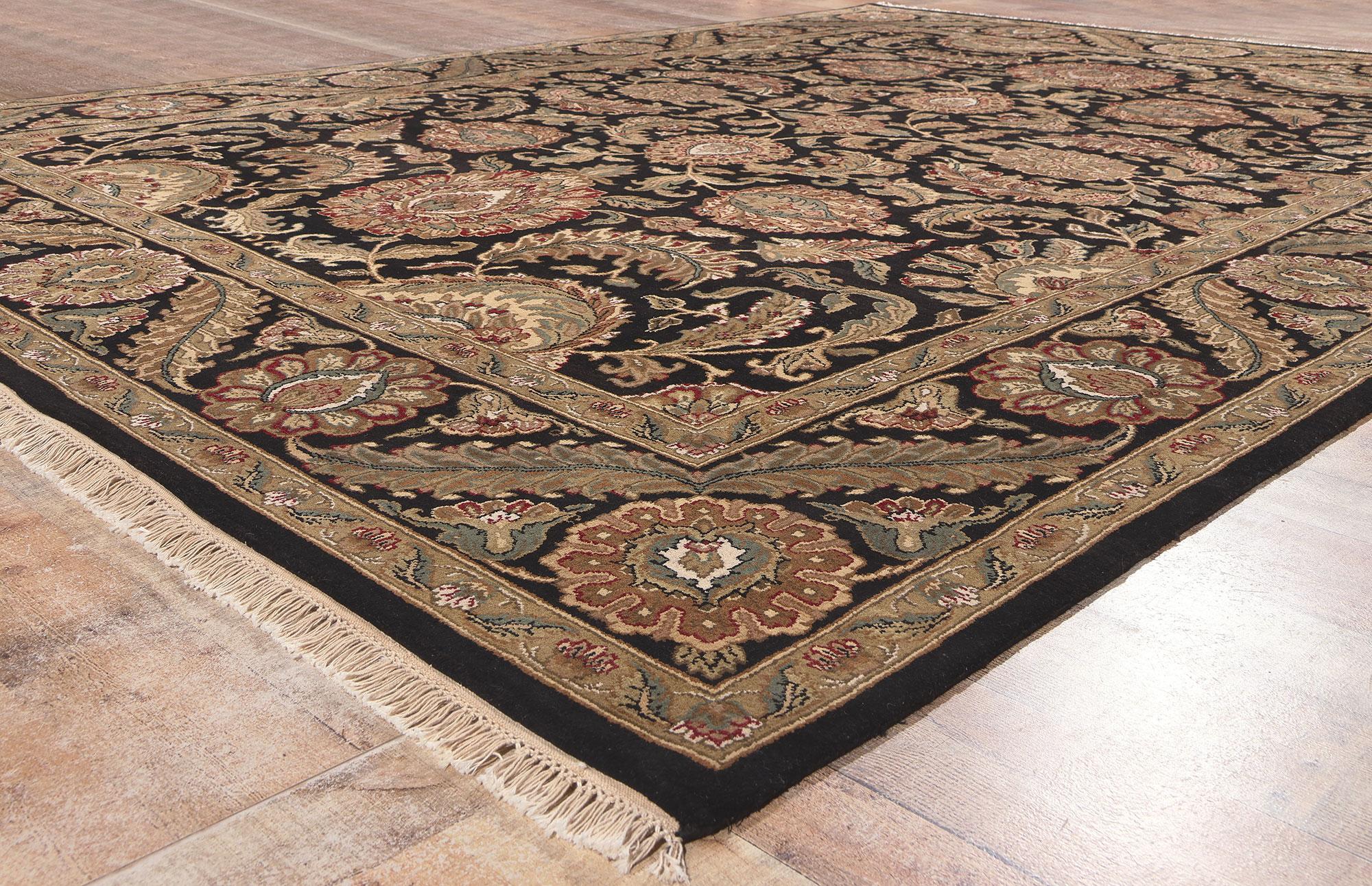 Wool Vintage Black Persian Shan Abbasi Indian Carpet For Sale