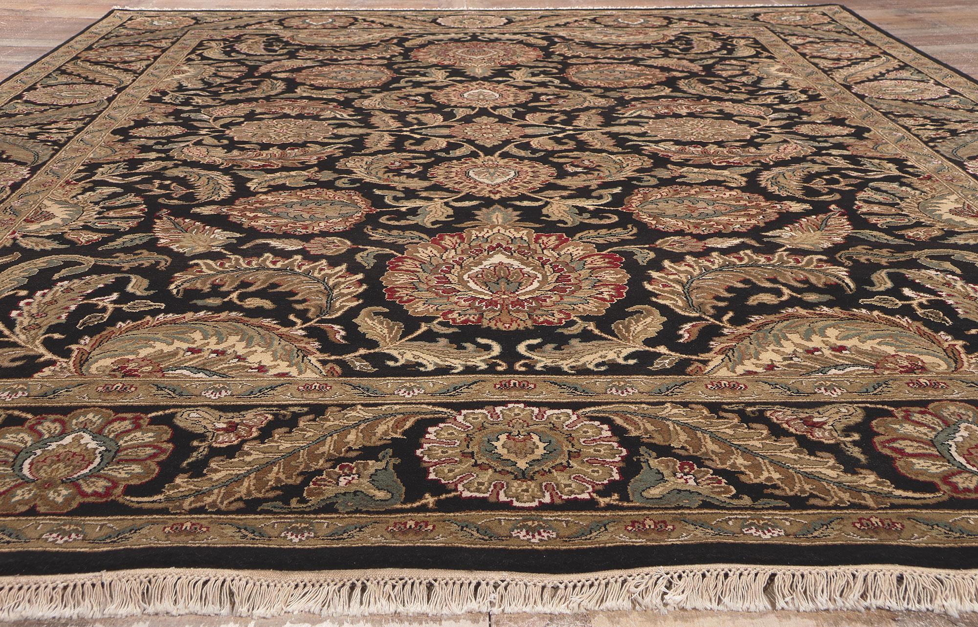Vintage Black Persian Shan Abbasi Indian Carpet For Sale 1