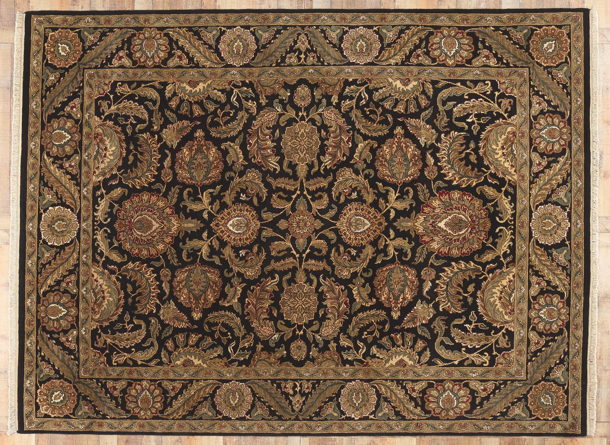 Vintage Black Persian Shan Abbasi Indian Carpet For Sale 2