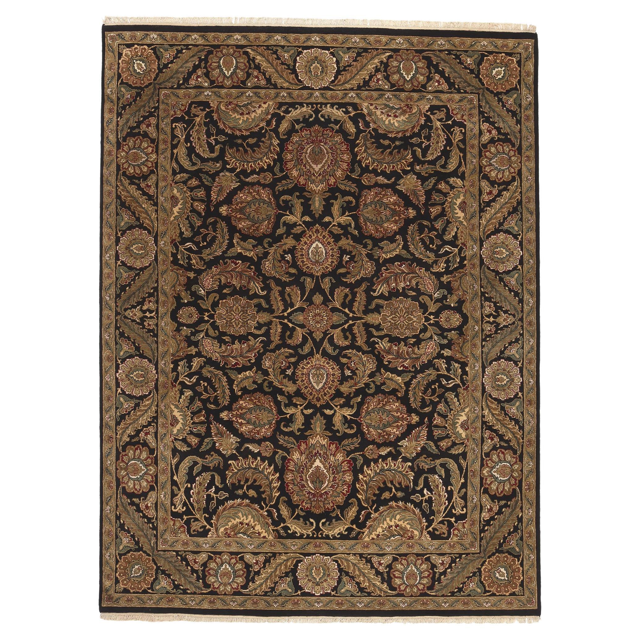 Vintage Black Persian Shan Abbasi Indian Carpet For Sale