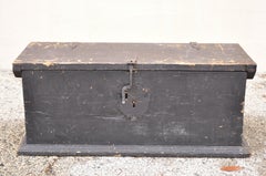 Vintage Black Pine Wood Wooden Mexican Rustic Blanket Chest Trunk