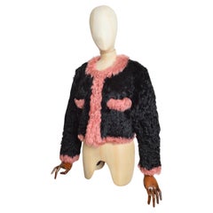 Vintage Black & Pink Shearling cropped Winter Fur Coat - Bouclé Jacket