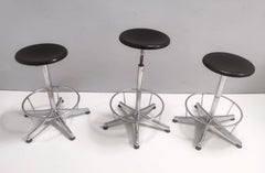Vintage Black Plastic and Chromed Metal Revolving and Adjustable Stool, Italy
