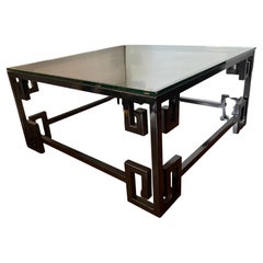 Black  Lacquer Cast Iron Greek Key Glass Top Coffee Table