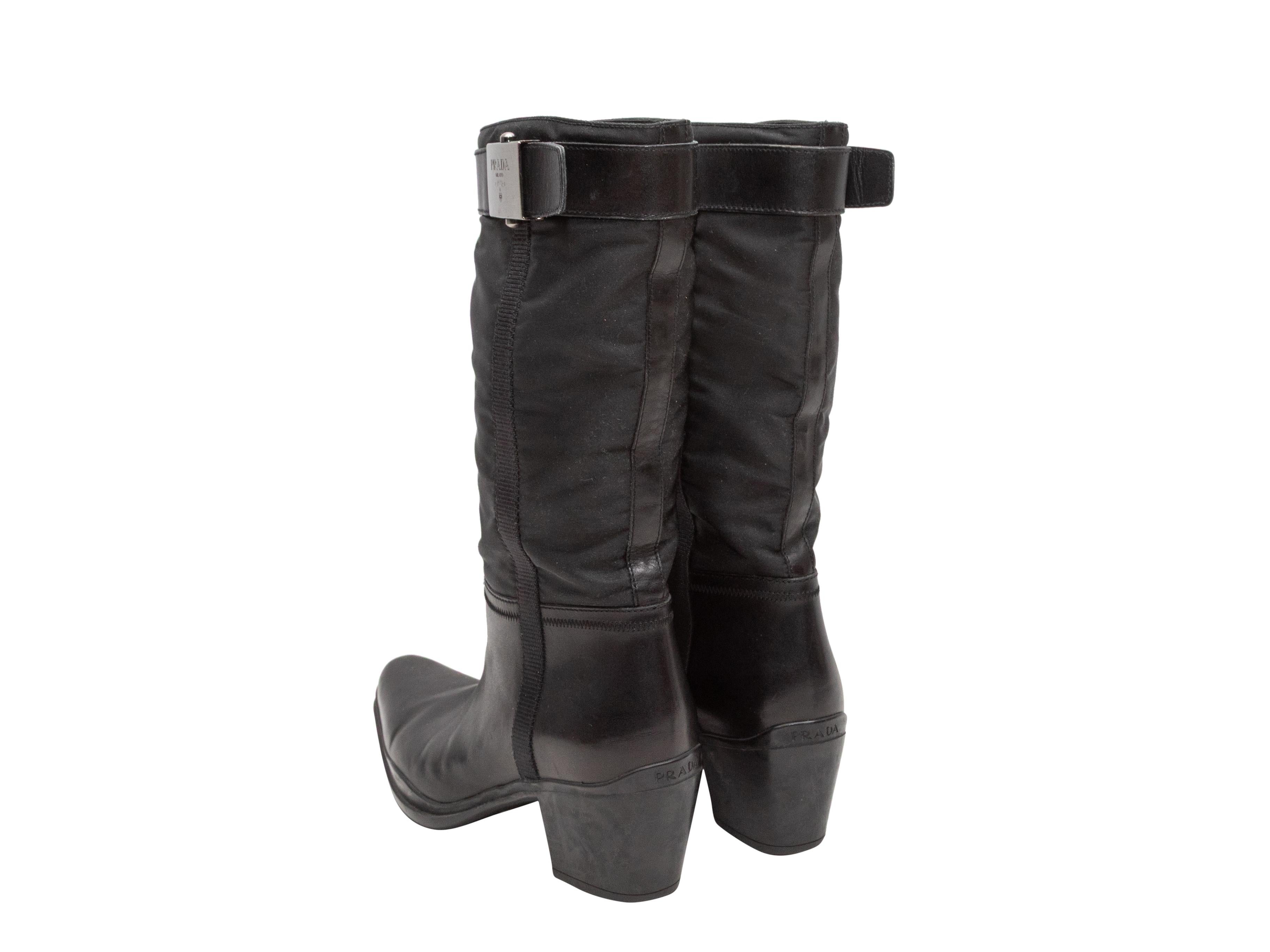 Vintage Black Prada 90s Leather & Nylon Western Boots Size 37.5 In Good Condition For Sale In New York, NY