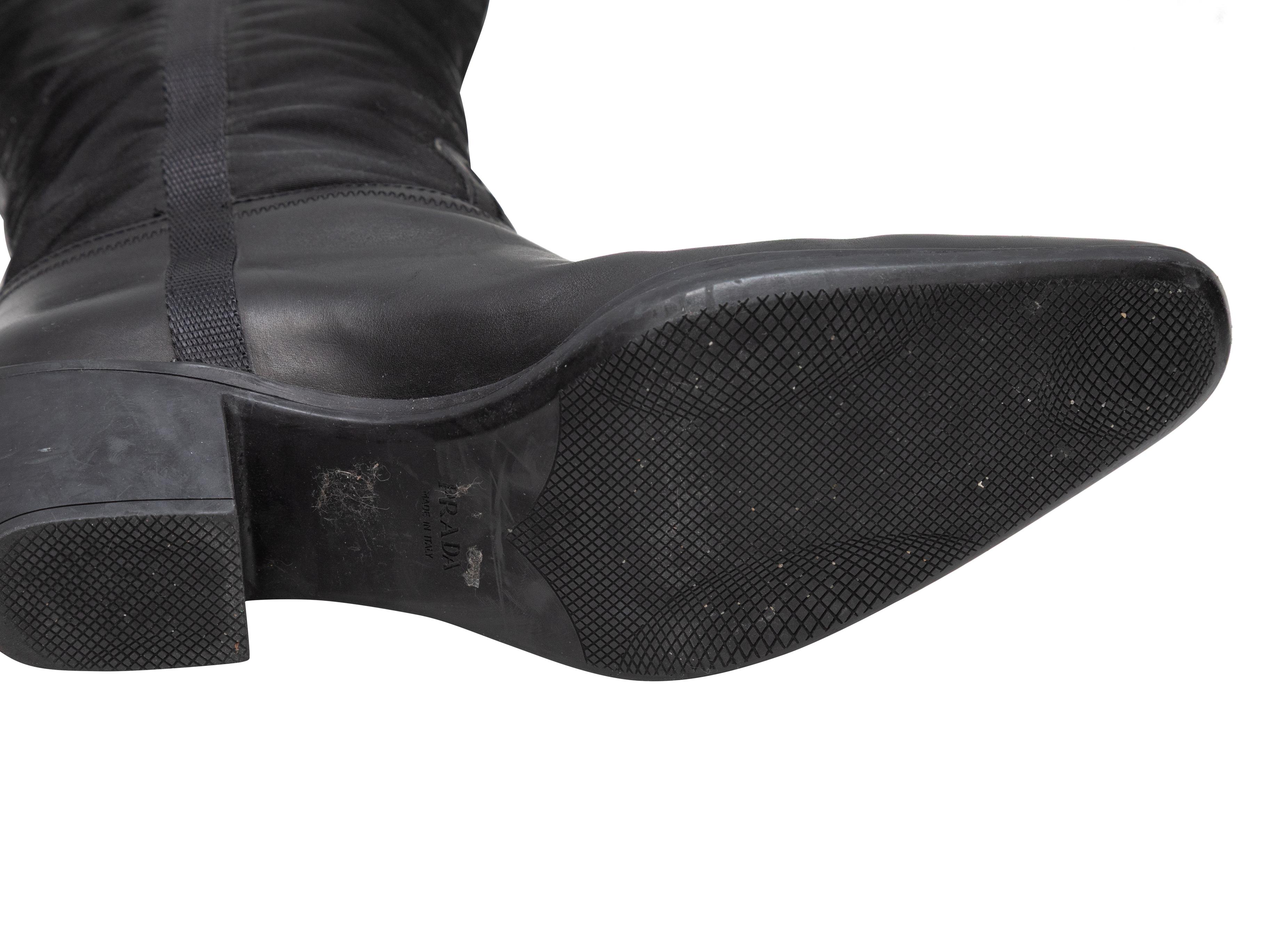 Women's Vintage Black Prada 90s Leather & Nylon Western Boots Size 37.5 For Sale