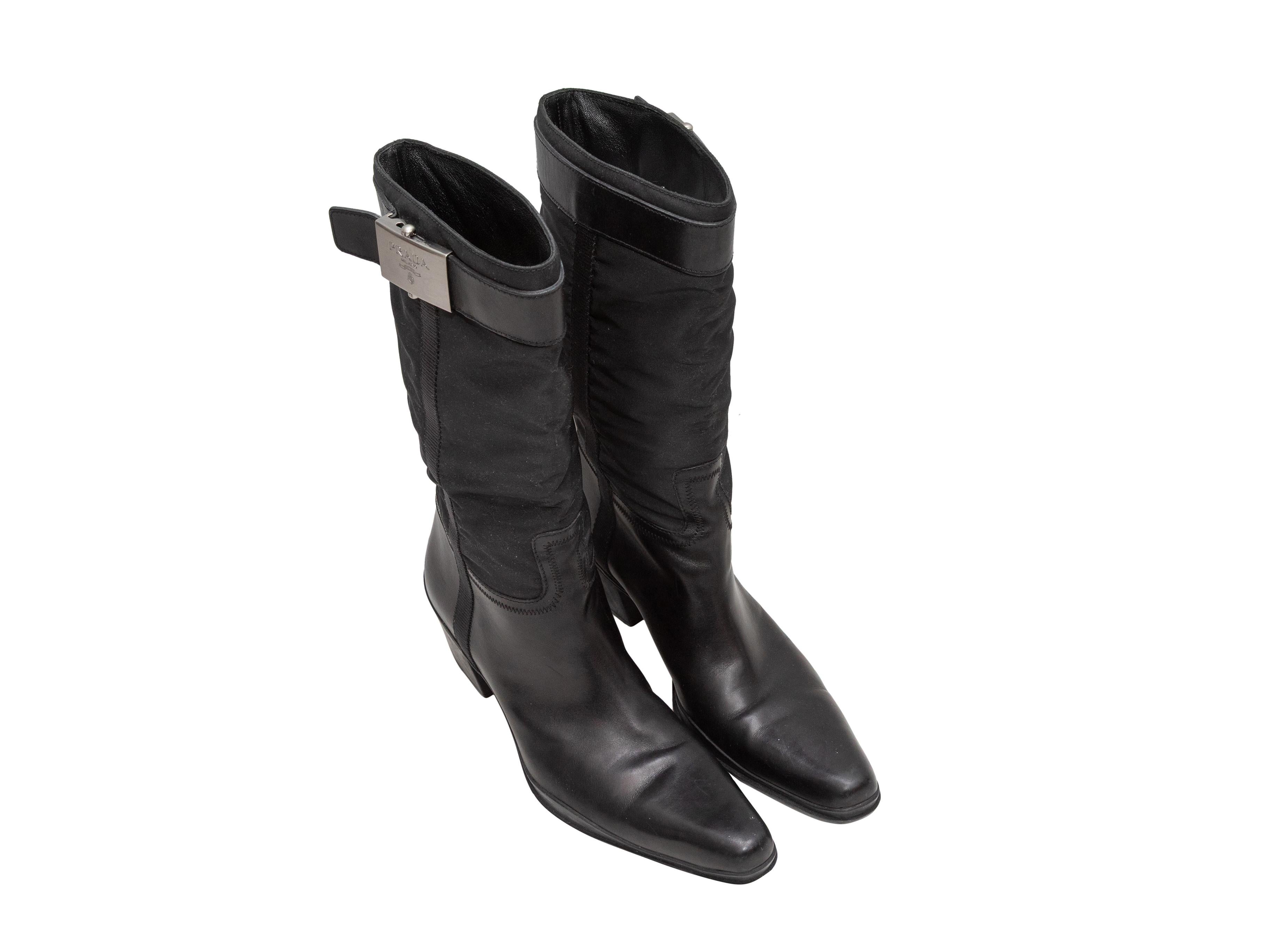 Vintage Black Prada 90s Leather & Nylon Western Boots Size 37.5 For Sale 1