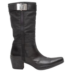 Vintage Black Prada 90s Leather & Nylon Western Boots Size 37.5