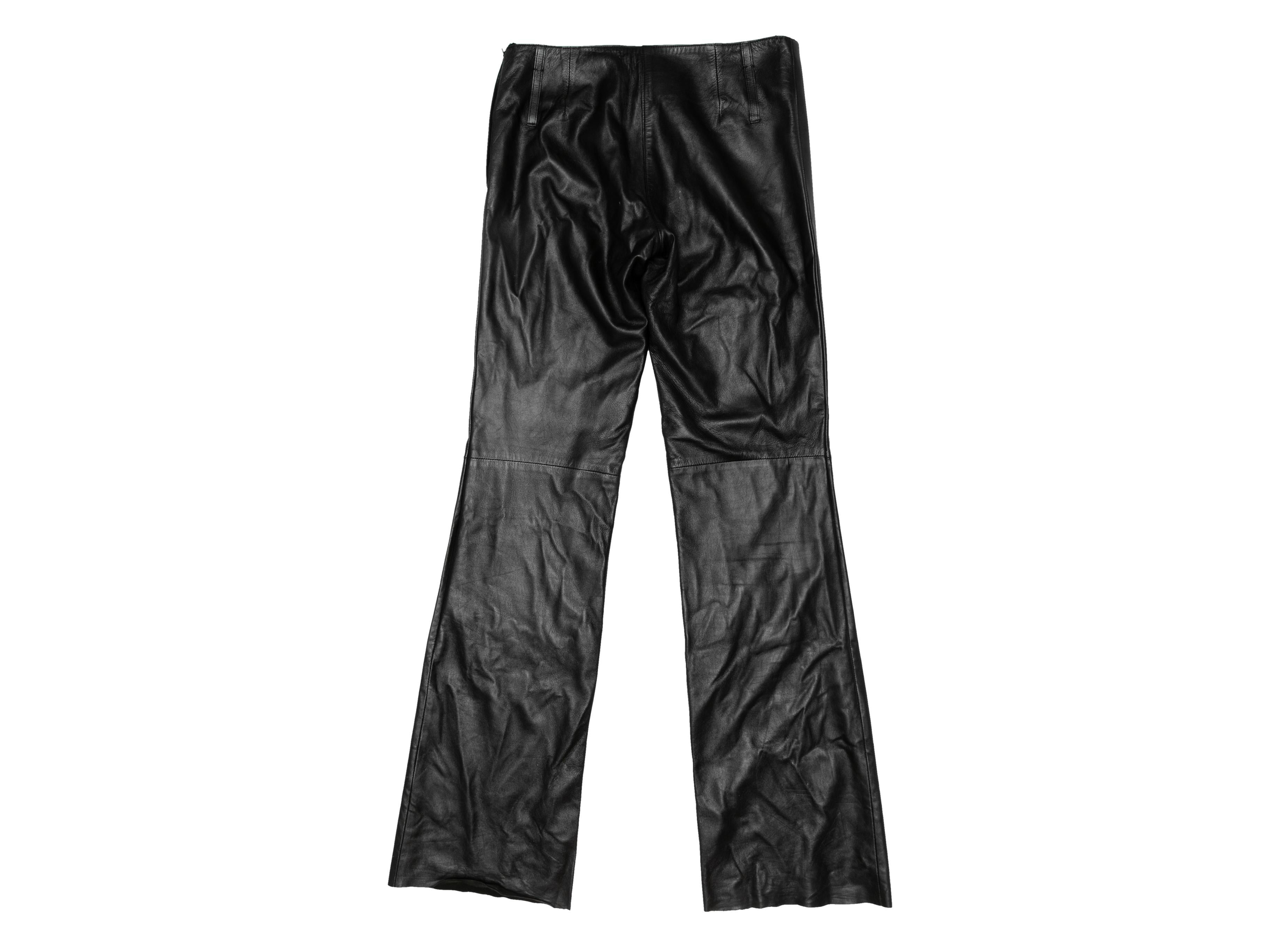 Vintage black leather pants by Prada. Circa late 1990s/early 2000s. Side zip closure. Designer size 44. 30