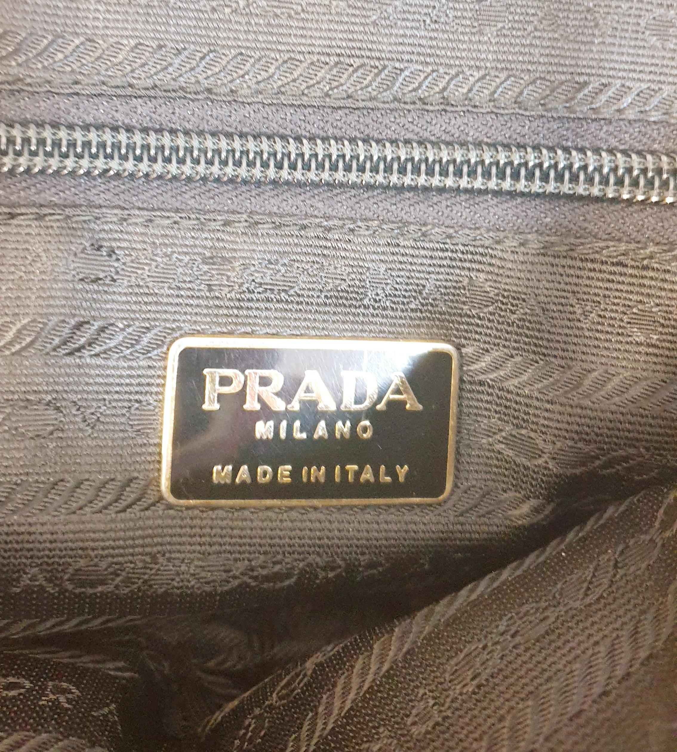 Gray Vintage Black Prada Nylon Bag with gold chain straps 