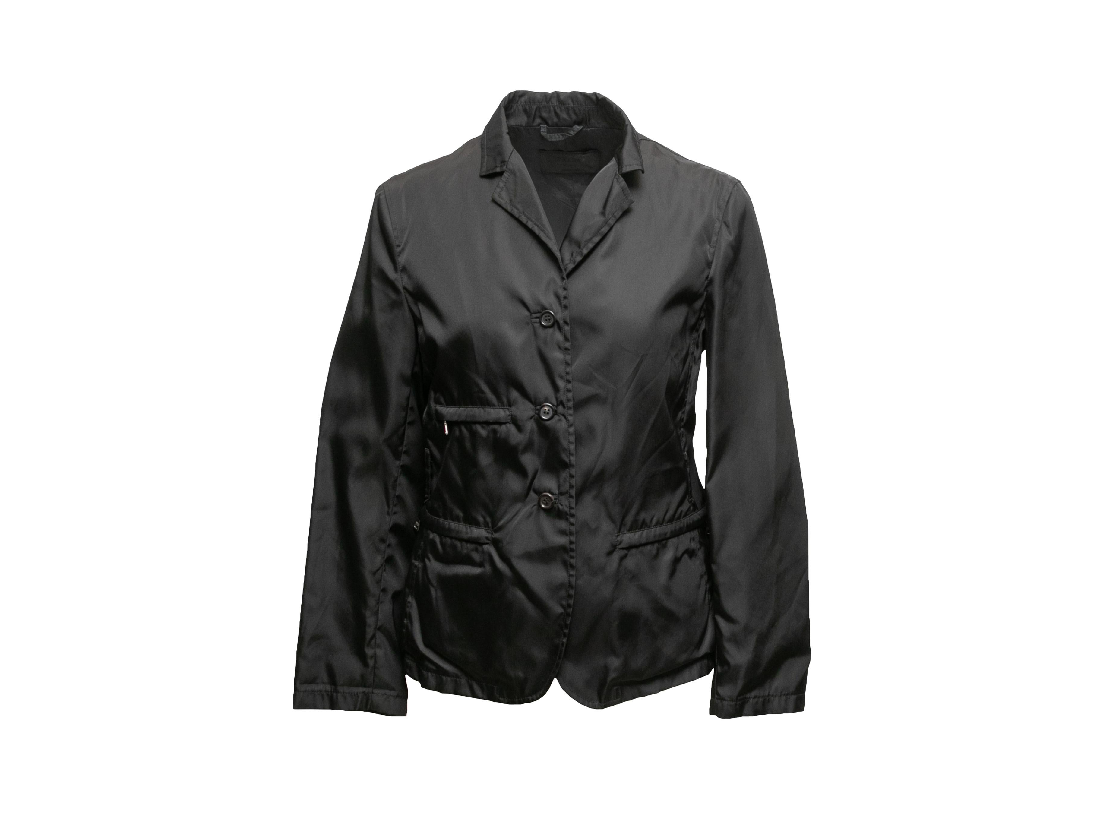 Vintage Black Prada Nylon Belted Jacket Size IT 42 In Good Condition For Sale In New York, NY