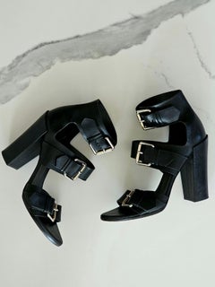 Vintage Black Proenza Schouler Triple Buckle Leather Heel 7.5/39 Mary Kate Olsen