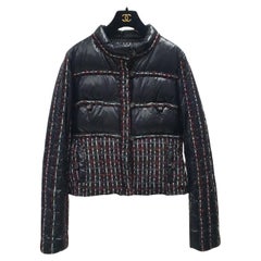 Vintage Black Puffer Jacket with Multicolored Tweed  Sz.36