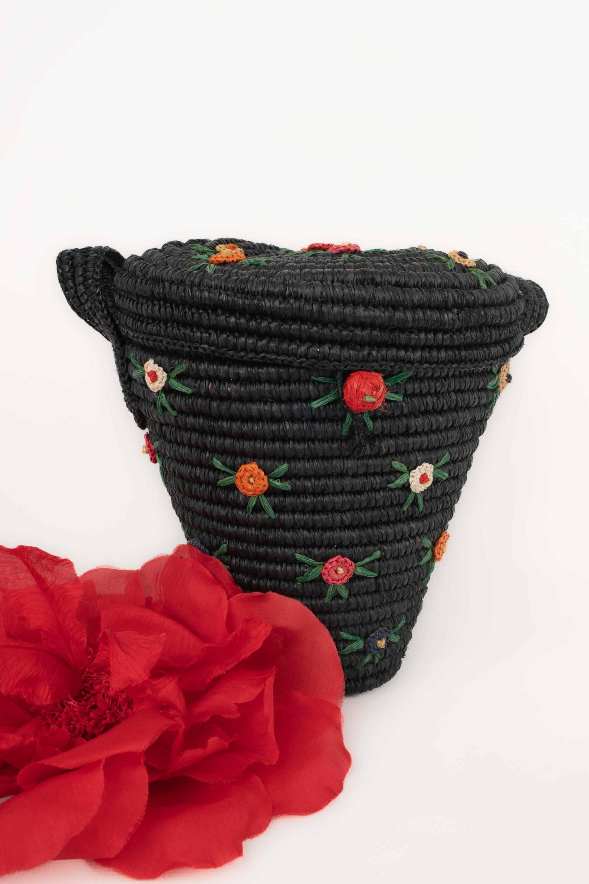 Vintage Black Raffia Bag For Sale 6