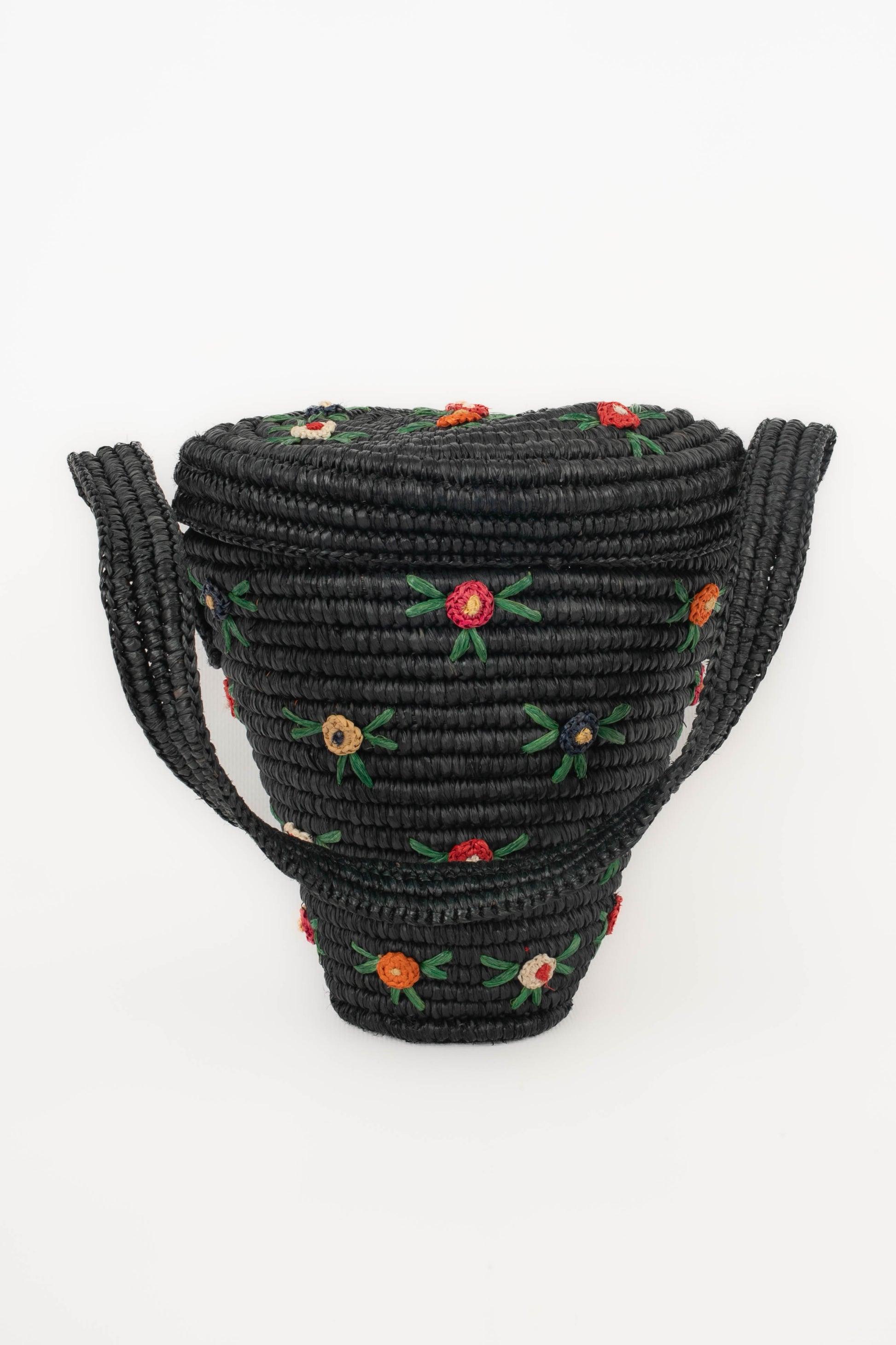 Vintage Black Raffia Bag In Good Condition For Sale In SAINT-OUEN-SUR-SEINE, FR