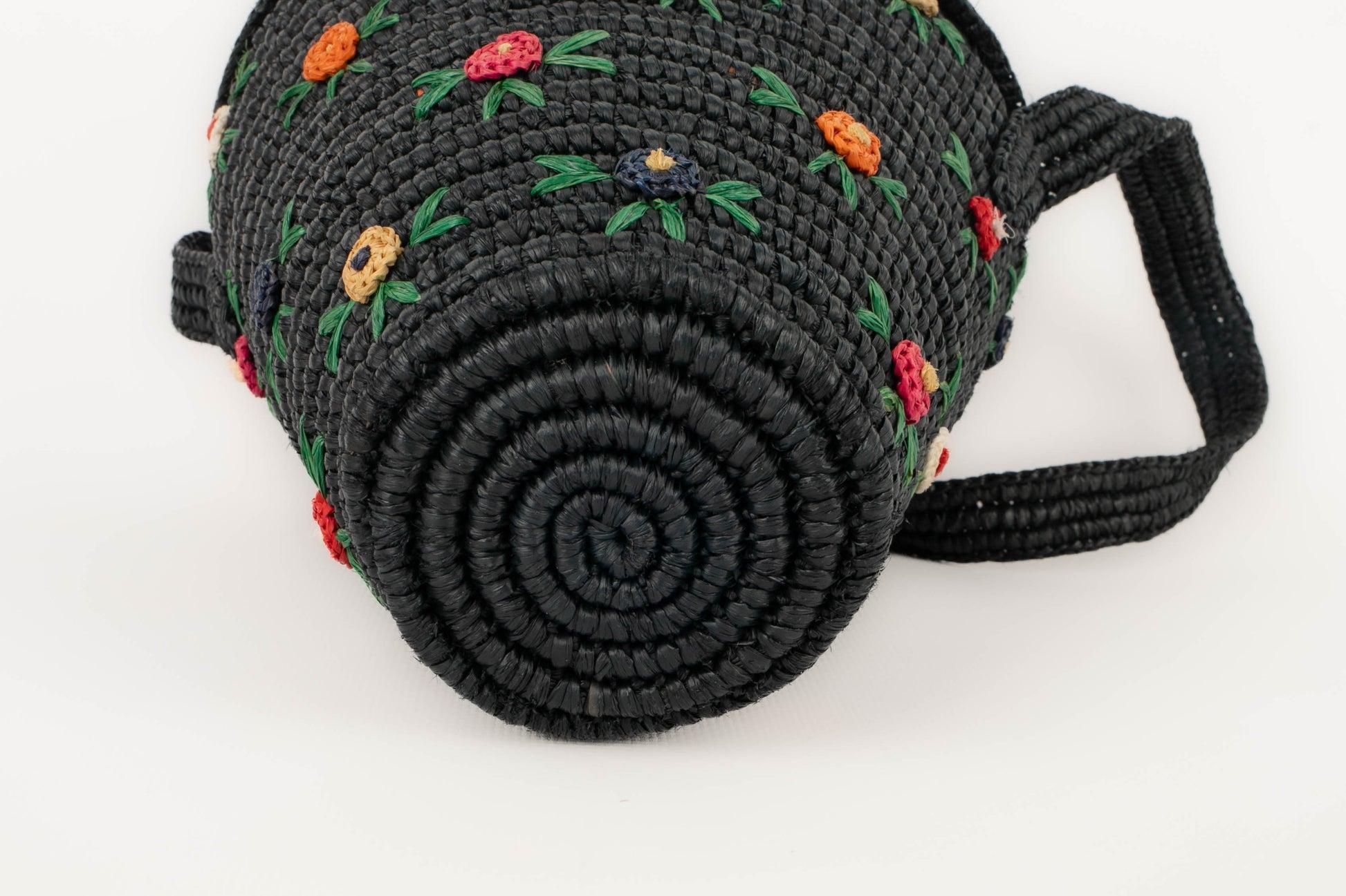 Women's Vintage Black Raffia Bag For Sale