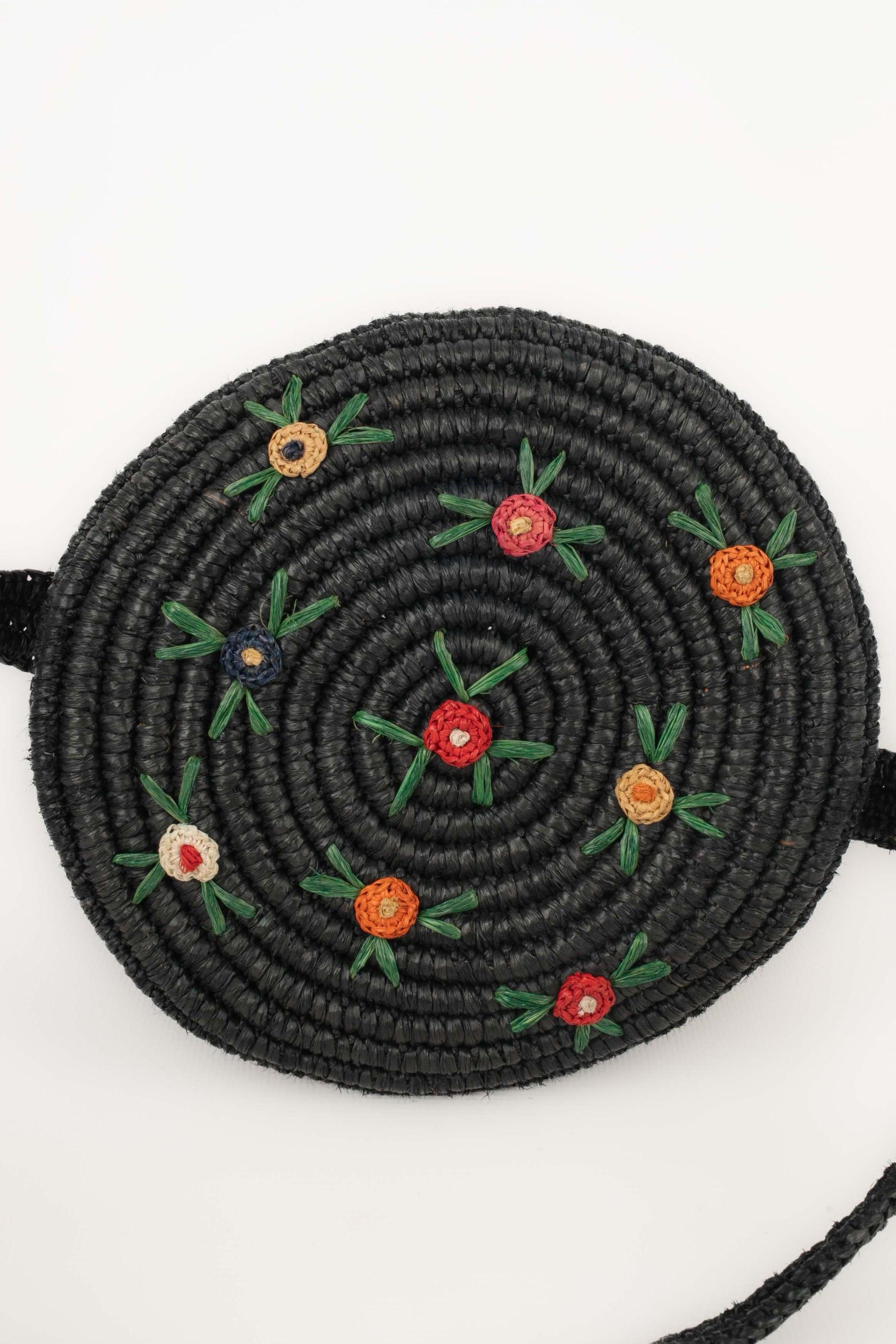 Vintage Black Raffia Bag For Sale 2